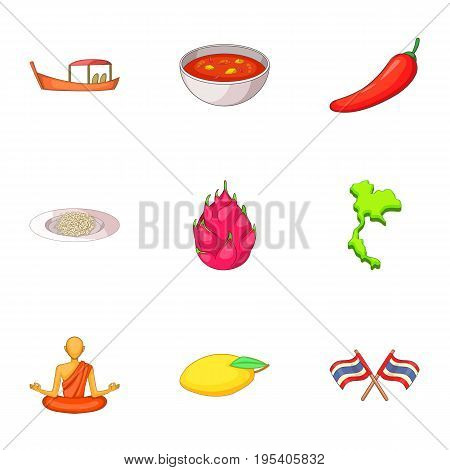 Thailand day icons set. Cartoon set of 9 Thailand day vector icons for web isolated on white background