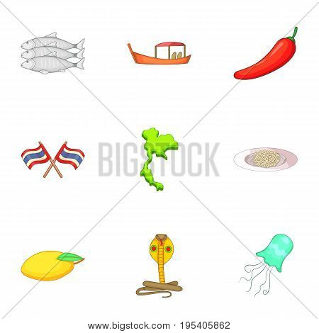 Thailand icons set. Cartoon set of 9 thailand vector icons for web isolated on white background