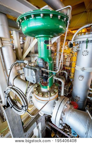 Pressure control valve in oil and gas process and controlled by Program Logic Control PLC controller