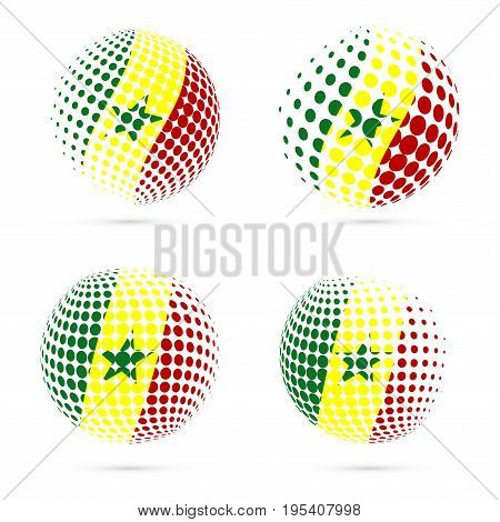 Senegal Halftone Flag Set Patriotic Vector Design. 3D Halftone Sphere In Senegal National Flag Color