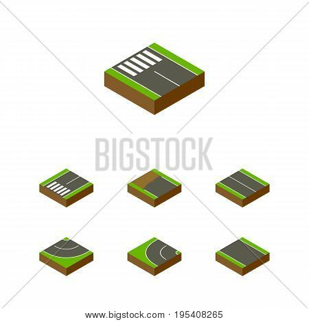 Isometric Road Set Of Way, Road, Flat And Other Vector Objects. Also Includes Flat, Unilateral, Plane Elements.
