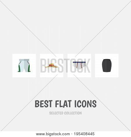 Flat Icon Dress Set Of Underclothes, Stylish Apparel, Trunks Cloth And Other Vector Objects. Also Includes Apparel, Headgear, Underclothes Elements.