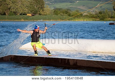 Rider Wakeboarding In The Cable Wake Park Merkur