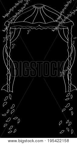 Smartphone photo frame. White chalk wedding gazebo. Snapchat wedding geofilter. Wedding invitation vector template. Romantic autumn season overlay for chat or messenger. Social media vertical banner