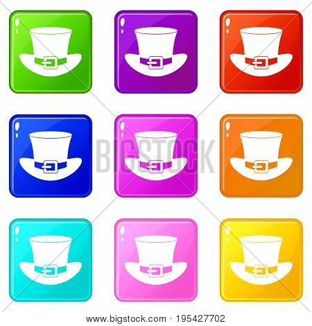 Top hat with buckle icons of 9 color set isolated vector illustration
