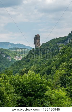 Katskhi Pillar. Georgian Landmarks. Man's Monastery Near The Village Of Katskhi. The Orthodox Church