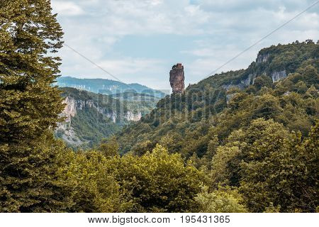 Katskhi Pillar. Georgian Landmarks. Man's Monastery Near The Village Of Katskhi. The Orthodox Church