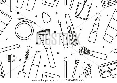 Makeup tools seamless pattern on white background