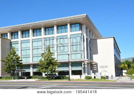 SALT LAKE CITY, UTAH - JUNE 28, 2017: LDS Church History Library. The building houses archival storage of historic material relating to the founding of the church. 