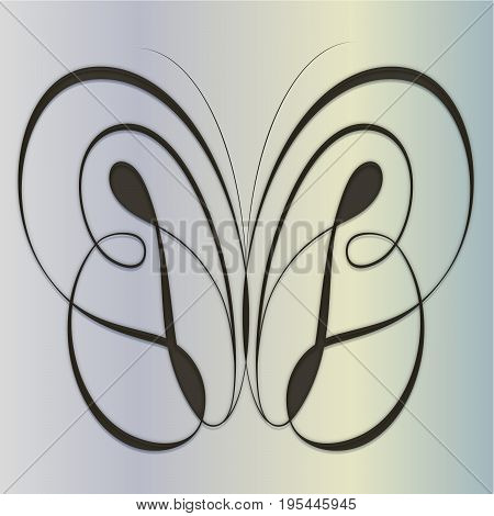 Stylized  calligraphic butterfly on a gradient background. EPS 10 Vector illustration