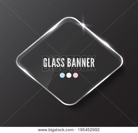 Rhombus glass banner with reflactions and glow, realistic vector illustration
