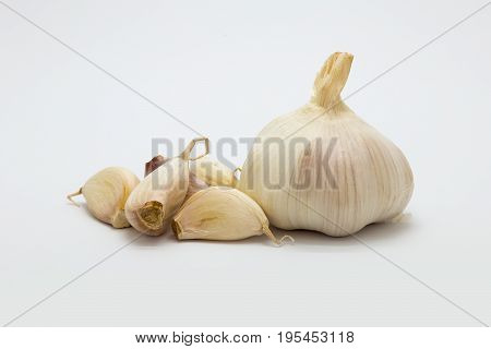 Fresh Garlic on white background Garlic blub organic food isolated