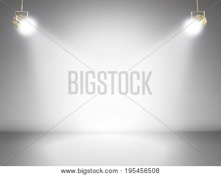 3d rendering empty stagy with shiny spotlight