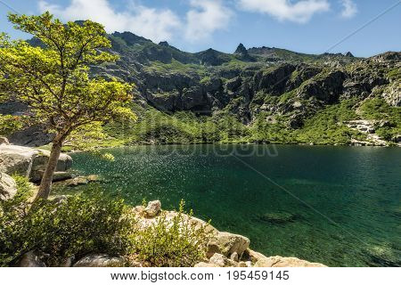 Lac De Melo Above Restonica Valley In Corsica