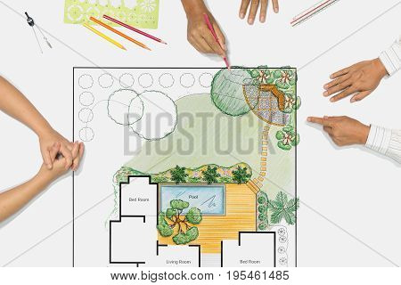 Landscape architect design backyard plan for villa
