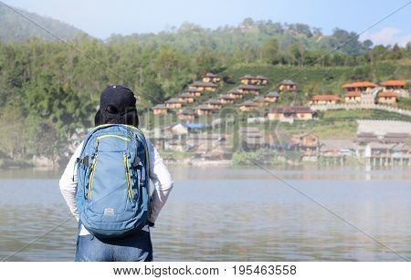 Tourist at Rak Thai village, Chinese Kuomintang refugees settlement in 1949 ,Mae Hong Son province, Northern Thailand.