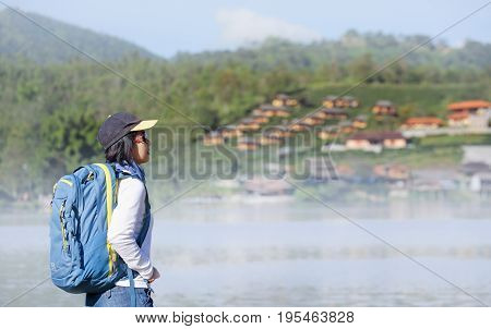 Tourist at Rak Thai village, Chinese Kuomintang refugees settlement in 1949 ,Mae Hong Son province, Northern Thailand.