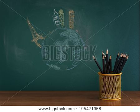 Concept of education or back to school on green background