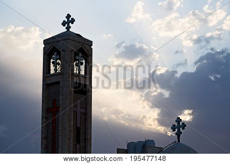 The Chatolic Church In The Light Of Cloudy Sunset