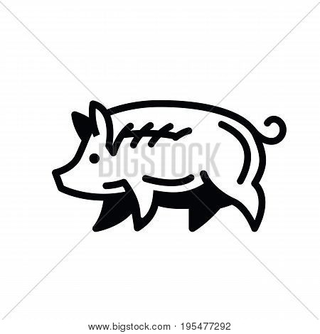 Linear black drawing of pig swine - for stylized icon or sign template