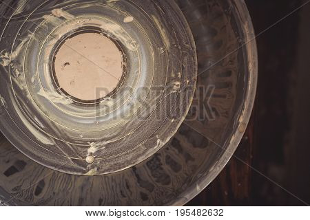 An empty circle, where the potter molds product. Creative studio potter. Workplace wizard Crock pottery. Top view