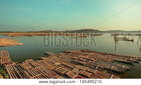 Morning view from Jombor Reservoir at Klaten Regency, Indonesia
