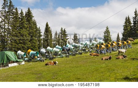 Snow Cannons In Summer, Austria