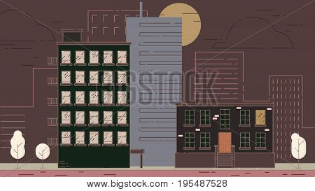City Street stroke style illustration skyskrapers rasterized