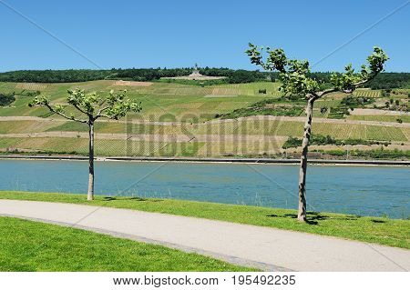 River Rhine and Niederwalddenkmal near the City Rüdesheim