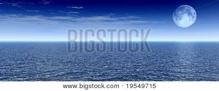 Scena di moonlight bellissimo oceano panorama 3d.