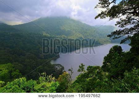 Lake Bedugul, Bali, Indonesia - July 2017. The magnificent landscape to Bedugul lake