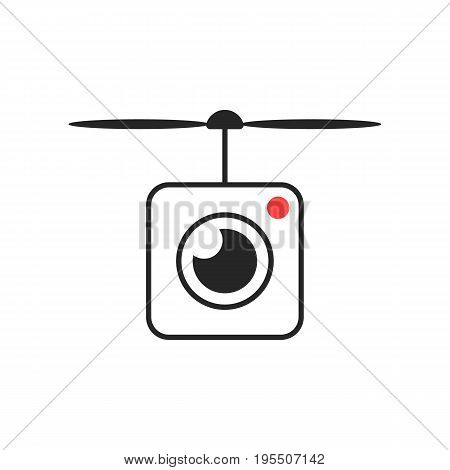 drone icon with camera lens. concept of smart hobbie toy, action camera, drone shoot, snapshot, videography. isolated on white background. flat style trend modern logotype design vector illustration