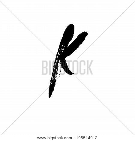 Letter K. Handwritten by dry brush. Rough strokes font. Vector illustration. Grunge style alphabet.