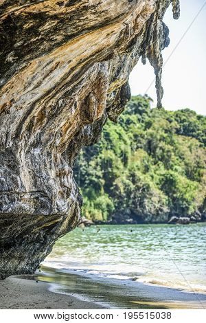 Limestone cliff on a Railey Tonsai beach Krabi in Thailand.