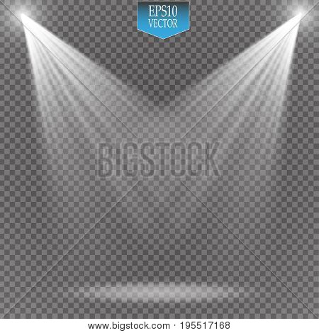 Christmas Tree made, White glitter bokeh lights and sparkles. Shining star, sun particles and sparks with lens flare effect on transparent background. Vector