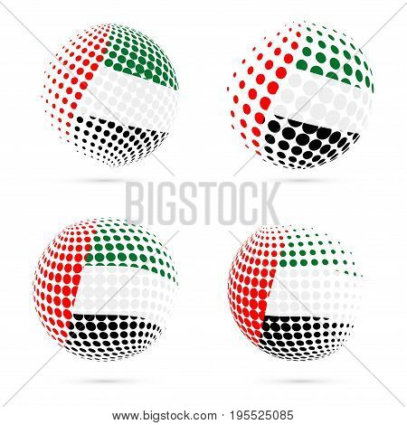 Uae Halftone Flag Set Patriotic Vector Design. 3D Halftone Sphere In Uae National Flag Colors Isolat