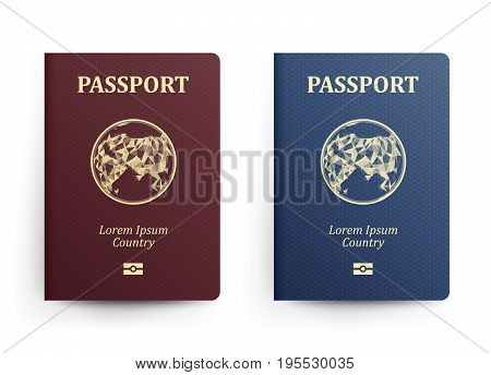 Passport With Map. Asia. Realistic Vector Illustration. Red And Blue Passports With Globe. International Identification Document
