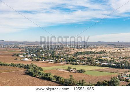 A view of Keimoes and vineyards as seen from the viewpoint on Tierberg (Tiger Mountain)