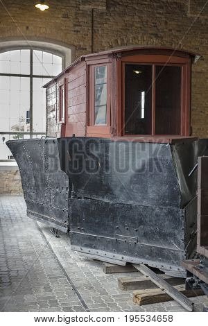 Old railroad snow plows. retro railroad Snowplow.
