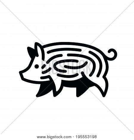 Linear black drawing of pig swine - for stylized icon or sign template