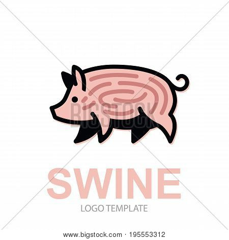 Colorful stylized drawing of pig swine - for icon or sign template
