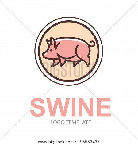 Colorful stylized drawing of pig swine - for icon or sign template