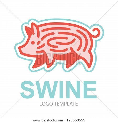 Colorful stylized drawing of pig swine - for icon or sign template