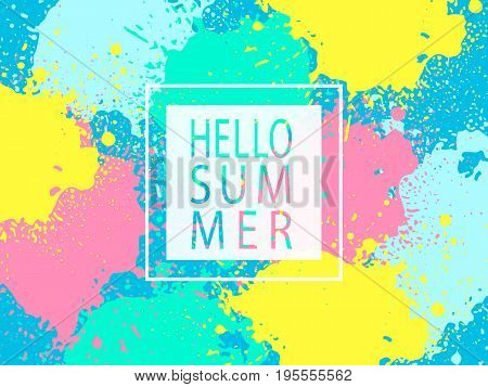 Paint stains. Grunge background. Ink splatter poster. Poster design. Spray drops. Blots and splashes. Liquid stains banner or cover. Abstract vector template for design.