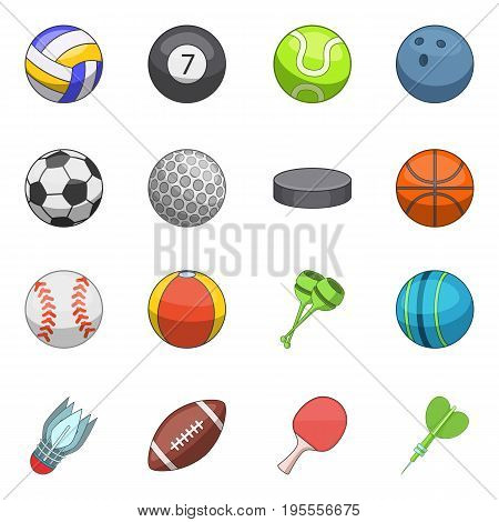 Sport balls icons set. Cartoon illustration of 16 sport balls vector icons for web
