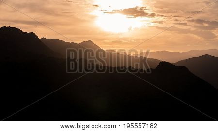 Beautiful Sunset Over Mountains In The Coachella Valley Of The Californian Desert With Copy Space