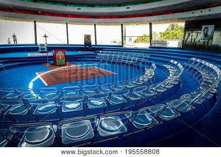 GALILEE ISRAEL - JUNE 24: The Interior of the Auditorium in Domus Galilaeae on the Mount of Beatitudes near the Sea of Galilee Israel on June 24 2017