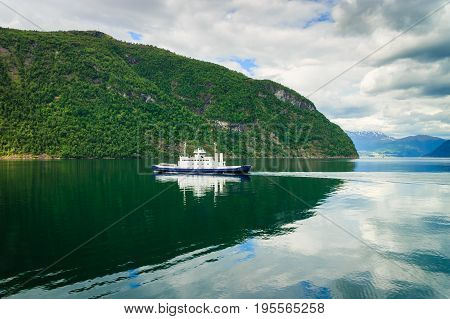 Ferry Boat Ship On Fjord In Norway