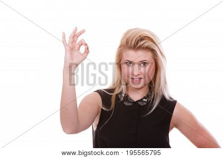 Blonde Woman Showing A Ok Gesture