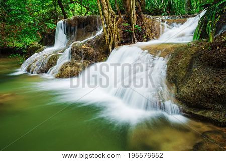 Level 7 Of Huay Mae Kamin Waterfall In Khuean Srinagarindra National Park, Kanchanaburi, Thailand